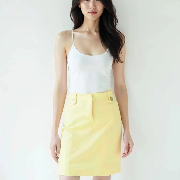 NWT McLaughlin Lemon Yellow Stretch Cotton Serge Twill Dress A-line Skirt M 8 - Picture 1 of 8